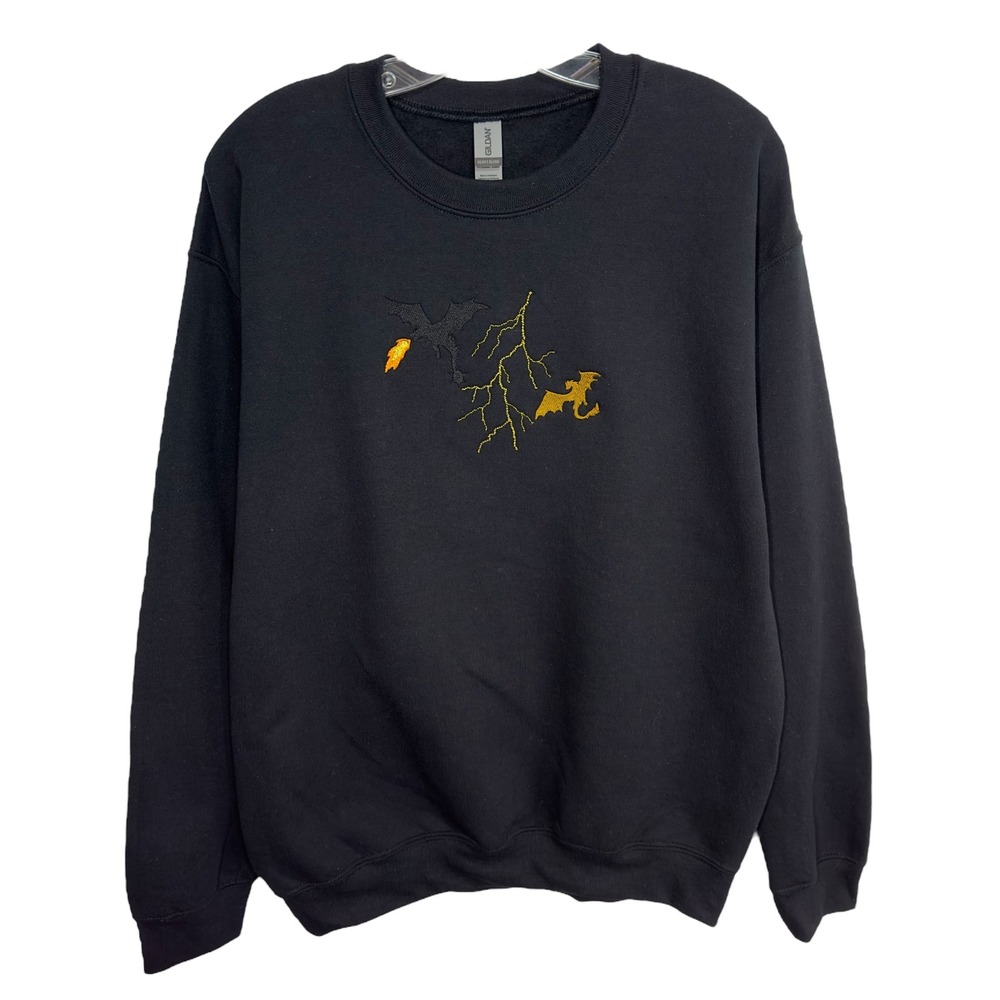 Dragon Sweatshirt Medium Embroidered Lightning Black‎ Crew Fourth Wing Basgiath